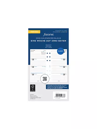 FILOFAX | Recharge d'agenda Semaine Allemand Personal 2026 |